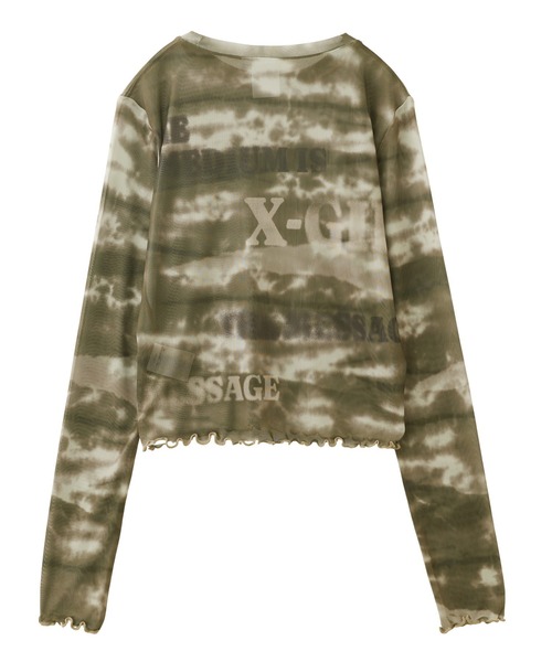 X-girl(エックスガール)の「TYPOGRAPHY AND MARBLE MESH TOP(Tシャツ/カットソー・レディース・ブラック/ブラウン・S/M)」の3枚目の写真
