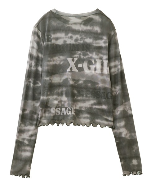 X-girl(エックスガール)の「TYPOGRAPHY AND MARBLE MESH TOP(Tシャツ/カットソー・レディース・ブラック/ブラウン・S/M)」の4枚目の写真