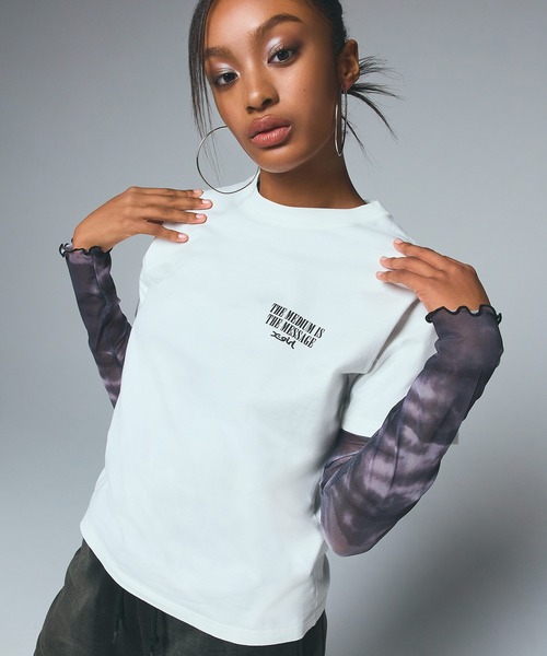 セール】TYPOGRAPHY AND MARBLE MESH TOP（Tシャツ/カットソー