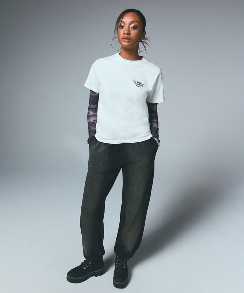 セール】TYPOGRAPHY AND MARBLE MESH TOP（Tシャツ/カットソー