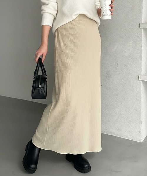GeeRA（ジーラ）の「【S-XLサイズ展開】すっきり見え！セルフカットストレートタイトロングスカート（スカート・レディース・ベージュ/チャコール/ブラック/モカ・LARGE/X-LARGE/MEDIUM/SMALL）」の4枚目の写真