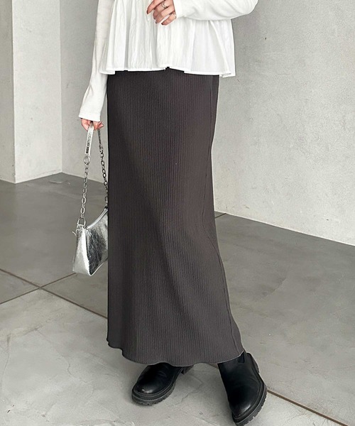 GeeRA（ジーラ）の「【S-XLサイズ展開】すっきり見え！セルフカットストレートタイトロングスカート（スカート・レディース・ベージュ/チャコール/ブラック/モカ・LARGE/X-LARGE/MEDIUM/SMALL）」の2枚目の写真