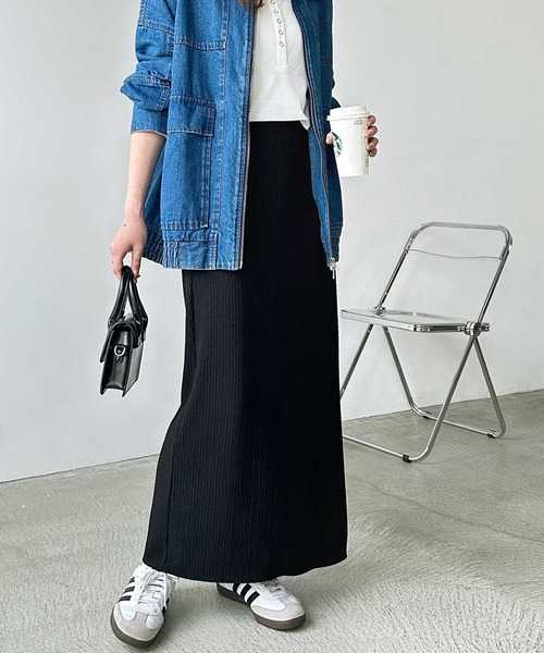 GeeRA（ジーラ）の「【S-XLサイズ展開】すっきり見え！セルフカットストレートタイトロングスカート（スカート・レディース・ベージュ/チャコール/ブラック/モカ・LARGE/X-LARGE/MEDIUM/SMALL）」の12枚目の写真