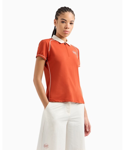 EMPORIO ARMANI EA7(エンポリオアルマーニイーエーセブン)の「【エンポリオ アルマーニ EA7】Golf Pro ポロシャツ ストレッチテクニカルファブリック(ポロシャツ・レディース・オレンジ系/ホワイト系・SMALL/MEDIUM/X-SMALL/LARGE/X-LARGE)」の10枚目の写真