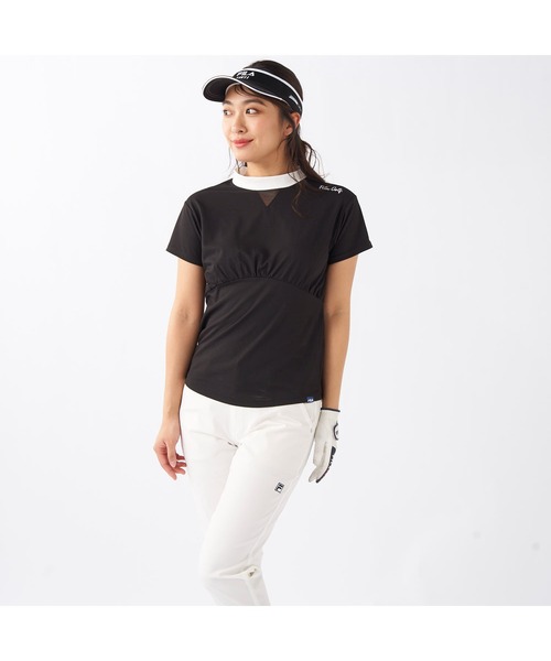 FILA GOLF(フィラゴルフ )の「FILA GOLF/フィラ ゴルフ ゴルフウェア ブランド ロゴ カットアウト ジャガード ハイネック 半袖 シャツ UVカット(Tシャツ/カットソー・レディース・ブルー/ブラック/ホワイト・M/L/LL)」の22枚目の写真