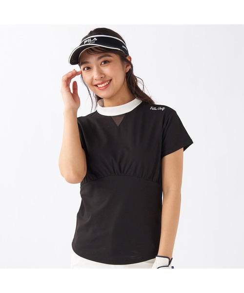 FILA GOLF(フィラゴルフ )の「FILA GOLF/フィラ ゴルフ ゴルフウェア ブランド ロゴ カットアウト ジャガード ハイネック 半袖 シャツ UVカット(Tシャツ/カットソー・レディース・ブルー/ブラック/ホワイト・M/L/LL)」の20枚目の写真
