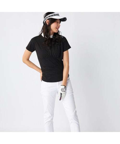 FILA GOLF(フィラゴルフ )の「FILA GOLF/フィラ ゴルフ ゴルフウェア ブランド ロゴ カットアウト ジャガード ハイネック 半袖 シャツ UVカット(Tシャツ/カットソー・レディース・ブルー/ブラック/ホワイト・M/L/LL)」の18枚目の写真