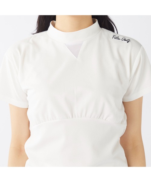 FILA GOLF(フィラゴルフ )の「FILA GOLF/フィラ ゴルフ ゴルフウェア ブランド ロゴ カットアウト ジャガード ハイネック 半袖 シャツ UVカット(Tシャツ/カットソー・レディース・ブルー/ブラック/ホワイト・M/L/LL)」の11枚目の写真