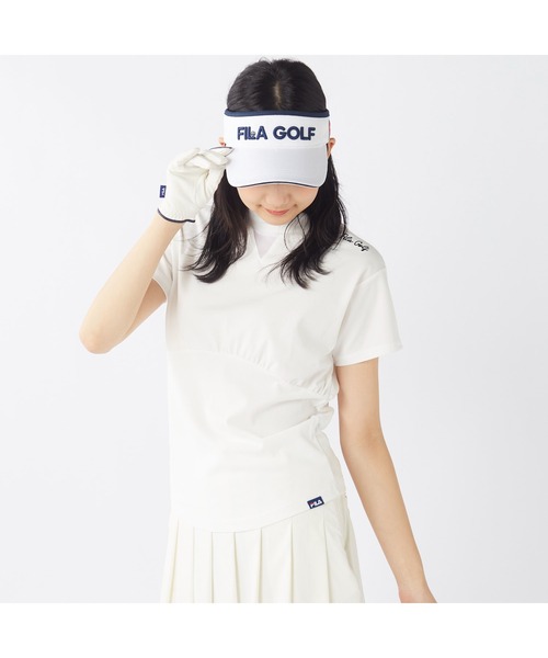 FILA GOLF(フィラゴルフ )の「FILA GOLF/フィラ ゴルフ ゴルフウェア ブランド ロゴ カットアウト ジャガード ハイネック 半袖 シャツ UVカット(Tシャツ/カットソー・レディース・ブルー/ブラック/ホワイト・M/L/LL)」の4枚目の写真