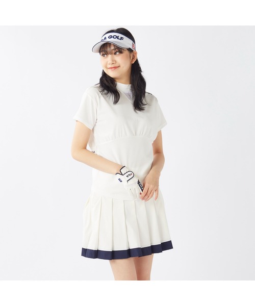 FILA GOLF(フィラゴルフ )の「FILA GOLF/フィラ ゴルフ ゴルフウェア ブランド ロゴ カットアウト ジャガード ハイネック 半袖 シャツ UVカット(Tシャツ/カットソー・レディース・ブルー/ブラック/ホワイト・M/L/LL)」の6枚目の写真