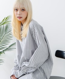 ストライプ ロングシャツ シャツワンピース シャツ/ブラウス」に