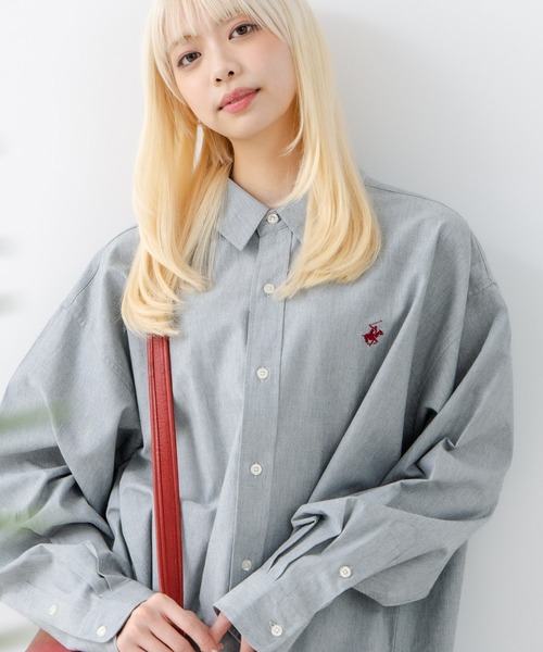 BEVERLY HILLS POLO CLUB(ビバリーヒルズポロクラブ)の「【BEVERLY HILLS POLO CLUB/ビバリーヒルズポロクラブ】BIGシルエット レギュラーカラー ロングスリーブシャツ/長袖シャツ(シャツ/ブラウス・レディース・ダークグリーン/ブラック/オフホワイト/レッド/グレー/ダークブルー/イエロー/グリーン/ブルー・MEDIUM)」の3枚目の写真