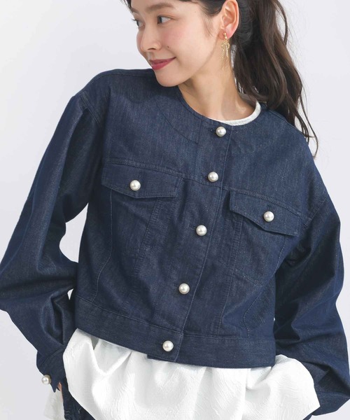 PICCIN(ピッチン)の「【セットアップ可能】ボリュームスリーブラメデニムジャケット(デニムジャケット・レディース・ブルー・L/M)」の1枚目の写真
