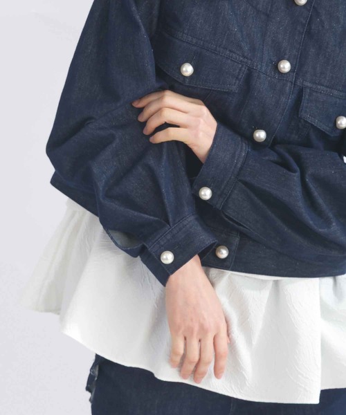 PICCIN(ピッチン)の「【セットアップ可能】ボリュームスリーブラメデニムジャケット(デニムジャケット・レディース・ブルー・L/M)」の5枚目の写真