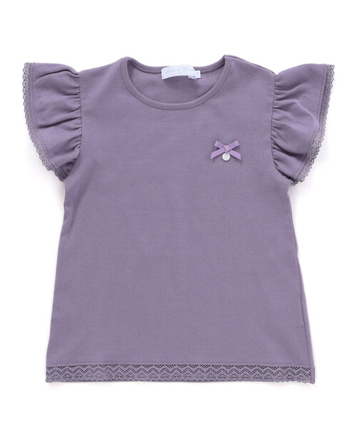 Tartine et Chocolat(タルティーヌエショコラ)の「トーションレース袖フリルTシャツ(90~140cm)(Tシャツ/カットソー・キッズ・ネイビー/パープル・140cm/120cm/130cm/110cm)」の1枚目の写真