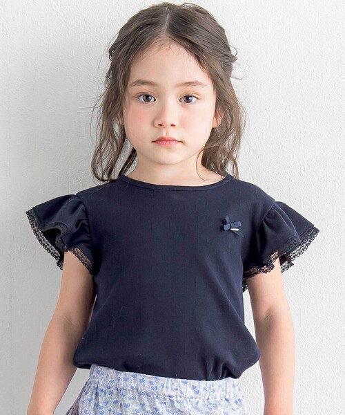 Tartine et Chocolat(タルティーヌエショコラ)の「トーションレース袖フリルTシャツ(90~140cm)(Tシャツ/カットソー・キッズ・ネイビー/パープル・140cm/120cm/130cm/110cm)」の2枚目の写真