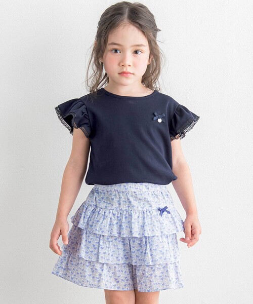 Tartine et Chocolat(タルティーヌエショコラ)の「トーションレース袖フリルTシャツ(90~140cm)(Tシャツ/カットソー・キッズ・ネイビー/パープル・140cm/120cm/130cm/110cm)」の4枚目の写真