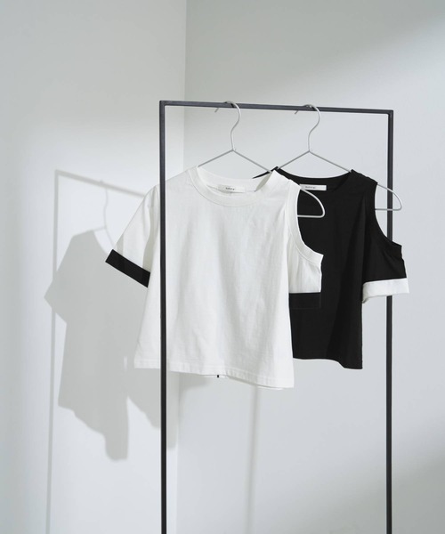 bohmal(ボマール)の「カットオフバイカラースリーブTシャツ(Tシャツ/カットソー・レディース・ホワイト/ブラック・FREE)」の5枚目の写真