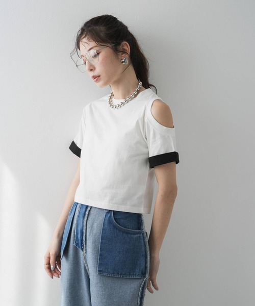 bohmal(ボマール)の「カットオフバイカラースリーブTシャツ(Tシャツ/カットソー・レディース・ホワイト/ブラック・FREE)」の14枚目の写真