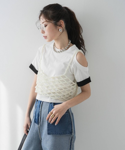 bohmal(ボマール)の「カットオフバイカラースリーブTシャツ(Tシャツ/カットソー・レディース・ホワイト/ブラック・FREE)」の16枚目の写真
