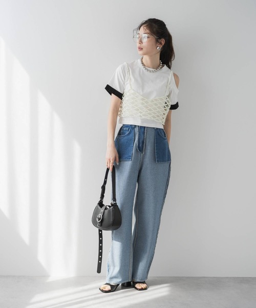 bohmal(ボマール)の「カットオフバイカラースリーブTシャツ(Tシャツ/カットソー・レディース・ホワイト/ブラック・FREE)」の7枚目の写真