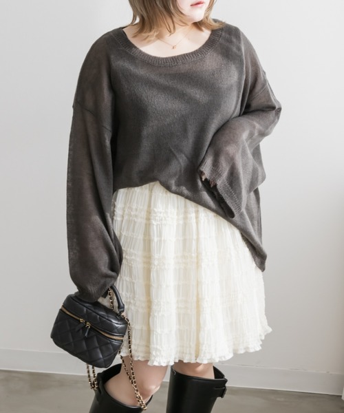 CLETTE(クレット)の「モヘアシアーニット(ニット/セーター・レディース・アイボリー/ピンクベージュ/チャコールグレー・LL/3L/4L)」の2枚目の写真