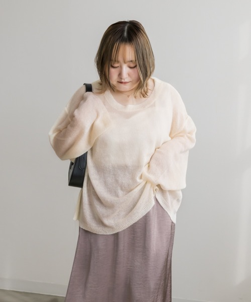 CLETTE(クレット)の「モヘアシアーニット(ニット/セーター・レディース・アイボリー/ピンクベージュ/チャコールグレー・LL/3L/4L)」の13枚目の写真