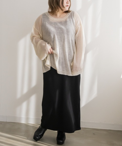 CLETTE(クレット)の「モヘアシアーニット(ニット/セーター・レディース・アイボリー/ピンクベージュ/チャコールグレー・LL/3L/4L)」の15枚目の写真
