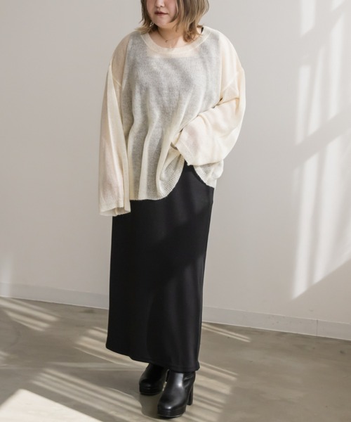 CLETTE(クレット)の「モヘアシアーニット(ニット/セーター・レディース・アイボリー/ピンクベージュ/チャコールグレー・LL/3L/4L)」の16枚目の写真
