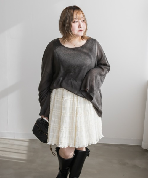 CLETTE(クレット)の「モヘアシアーニット(ニット/セーター・レディース・アイボリー/ピンクベージュ/チャコールグレー・LL/3L/4L)」の4枚目の写真