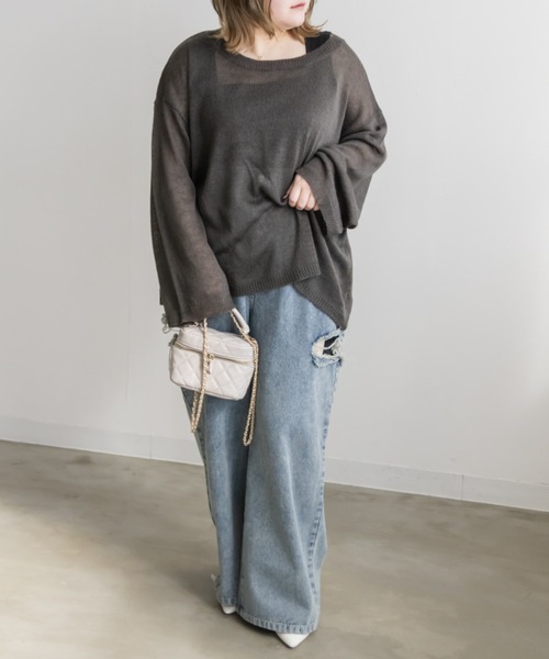CLETTE(クレット)の「モヘアシアーニット(ニット/セーター・レディース・アイボリー/ピンクベージュ/チャコールグレー・LL/3L/4L)」の9枚目の写真