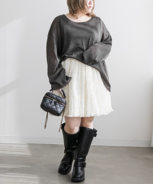 CLETTE(クレット)の「モヘアシアーニット(ニット/セーター・レディース・アイボリー/ピンクベージュ/チャコールグレー・LL/3L/4L)」の5枚目の写真