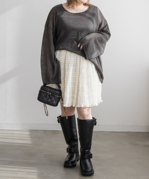 CLETTE(クレット)の「モヘアシアーニット(ニット/セーター・レディース・アイボリー/ピンクベージュ/チャコールグレー・LL/3L/4L)」の7枚目の写真