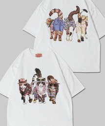 2026SS新柄追加 Cat Print T-Shirt/猫 アニマル プリント オーバーサイズ 半袖Tシャツ レディース メンズ