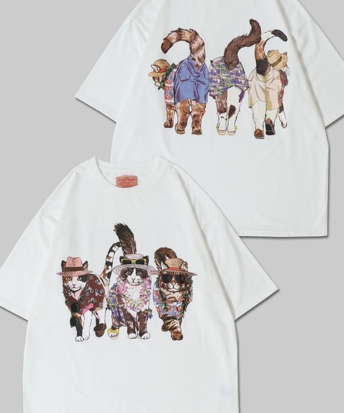 セール】Cat Print T-Shirt/猫 アニマル プリント オーバー