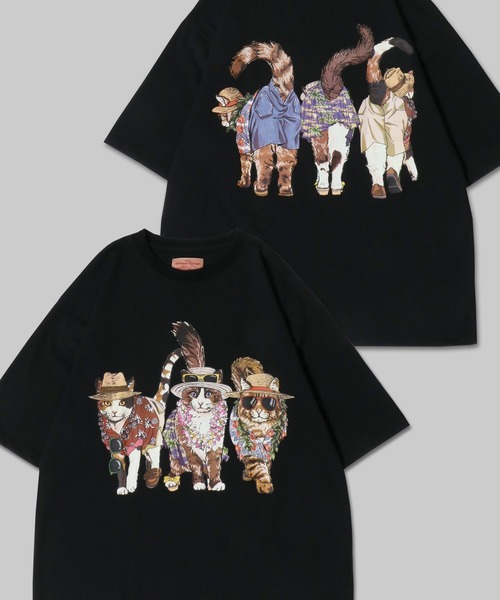 セール】Cat Print T-Shirt/猫 アニマル プリント オーバー