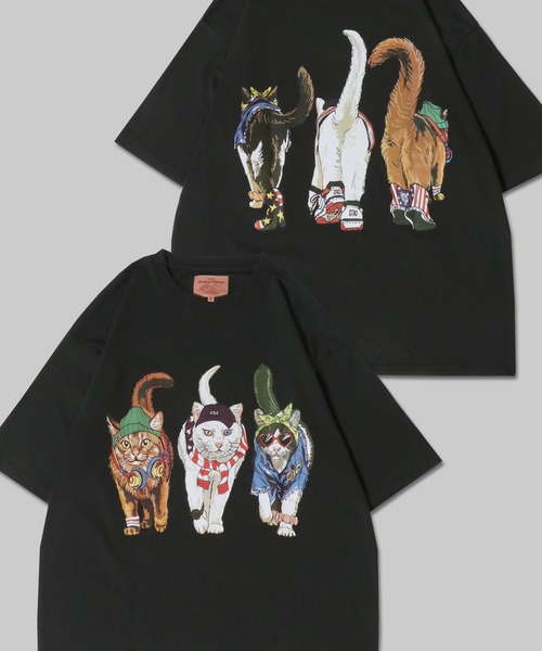 新品未開封 CATS FIGHT- キャッツ ファイトptオーバーサイズTシャツ セール】Cat Print T-Shirt/猫 アニマル プリント オーバー