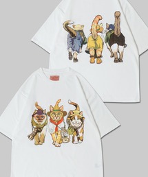 2026SS新柄追加 Cat Print T-Shirt/猫 アニマル プリント オーバーサイズ 半袖Tシャツ レディース メンズ