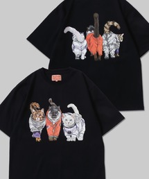 2026SS新柄追加 Cat Print T-Shirt/猫 アニマル プリント オーバーサイズ 半袖Tシャツ レディース メンズ