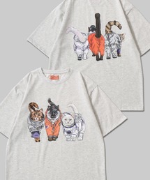 2026SS新柄追加 Cat Print T-Shirt/猫 アニマル プリント オーバーサイズ 半袖Tシャツ レディース メンズ