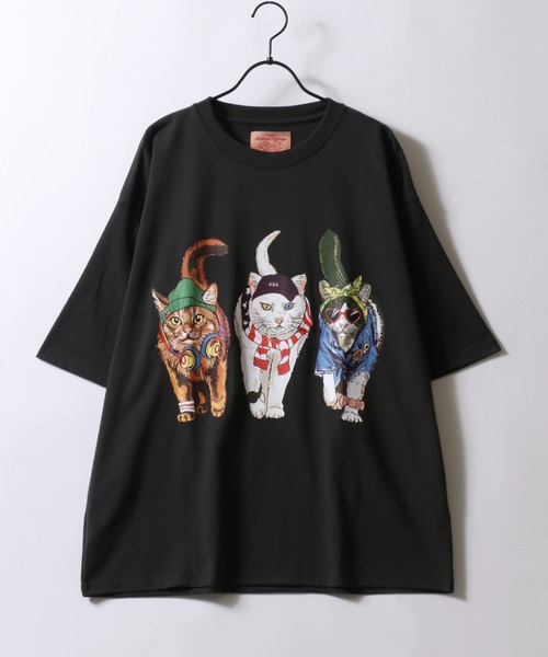 セール】Cat Print T-Shirt/猫 アニマル プリント オーバー