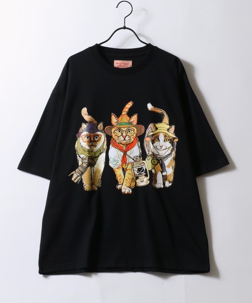 セール】Cat Print T-Shirt/猫 アニマル プリント オーバー
