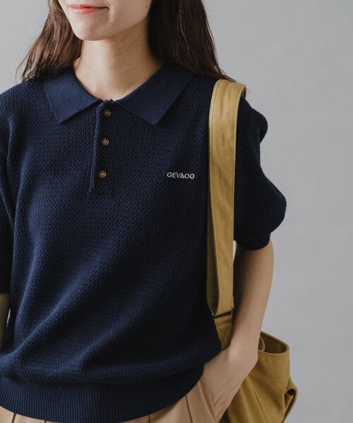 GEVACO(ゲバコ)の「【GEVACO】半袖ニットポロシャツ(ニット/セーター・レディース・アイボリー/ネイビー/レッド・SMALL/MEDIUM/LARGE)」の2枚目の写真