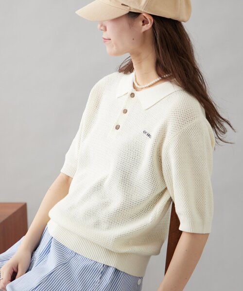 GEVACO(ゲバコ)の「【GEVACO】半袖ニットポロシャツ(ニット/セーター・レディース・アイボリー/ネイビー/レッド・SMALL/MEDIUM/LARGE)」の5枚目の写真
