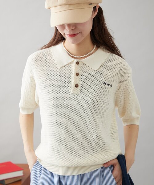 GEVACO(ゲバコ)の「【GEVACO】半袖ニットポロシャツ(ニット/セーター・レディース・アイボリー/ネイビー/レッド・SMALL/MEDIUM/LARGE)」の7枚目の写真