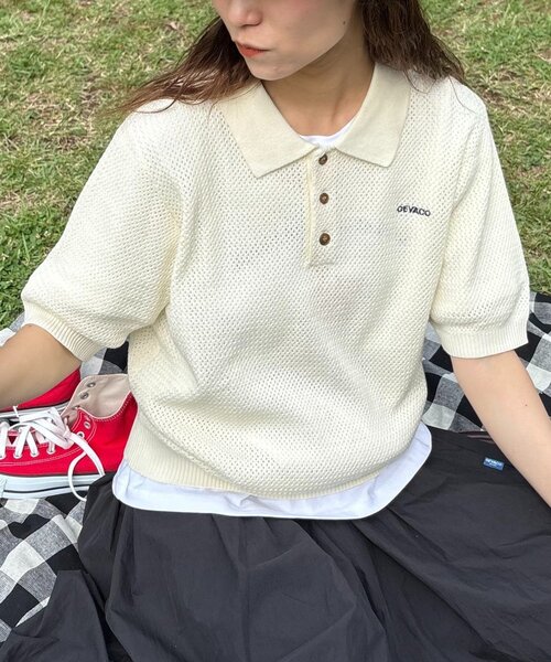 GEVACO(ゲバコ)の「【GEVACO】半袖ニットポロシャツ(ニット/セーター・レディース・アイボリー/ネイビー/レッド・SMALL/MEDIUM/LARGE)」の14枚目の写真