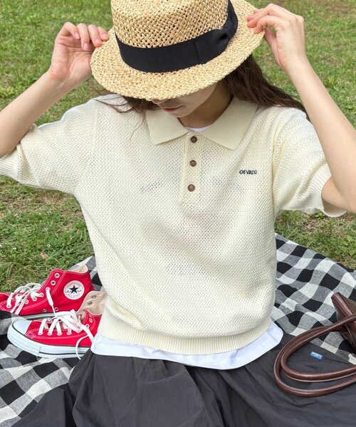 GEVACO(ゲバコ)の「【GEVACO】半袖ニットポロシャツ(ニット/セーター・レディース・アイボリー/ネイビー/レッド・SMALL/MEDIUM/LARGE)」の15枚目の写真