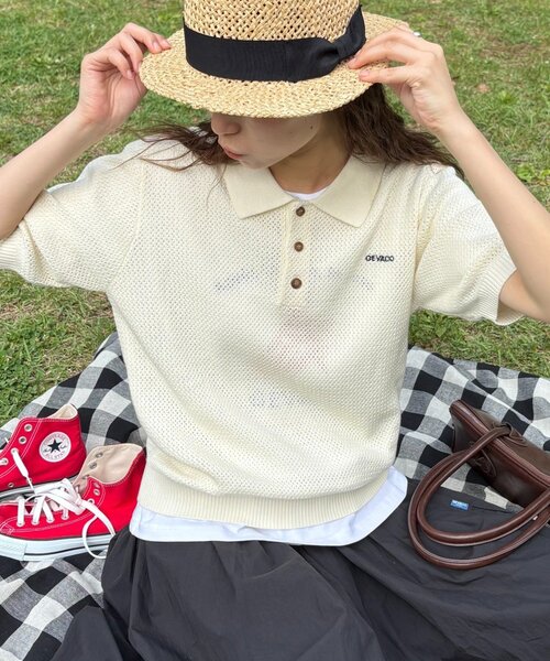 GEVACO(ゲバコ)の「【GEVACO】半袖ニットポロシャツ(ニット/セーター・レディース・アイボリー/ネイビー/レッド・SMALL/MEDIUM/LARGE)」の16枚目の写真
