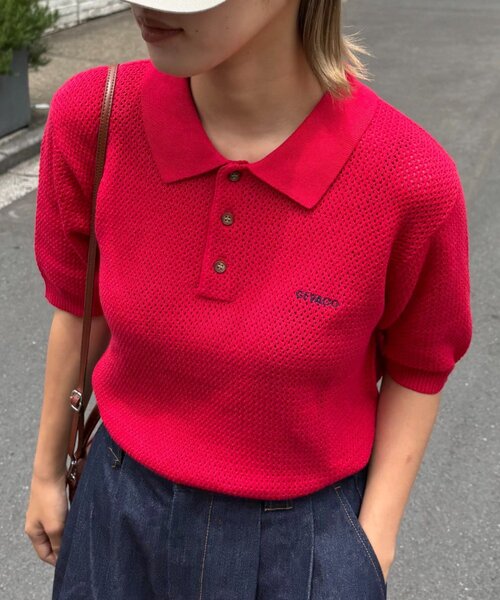 GEVACO(ゲバコ)の「【GEVACO】半袖ニットポロシャツ(ニット/セーター・レディース・アイボリー/ネイビー/レッド・SMALL/MEDIUM/LARGE)」の22枚目の写真