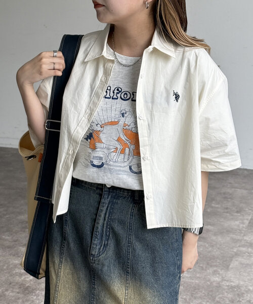 CPCM(シーピーシーエム)の「短丈シャツ(シャツ/ブラウス・レディース・サックスブルー/アイボリー/グリーン/ブラウン/チャコールグレー・FREE)」の6枚目の写真